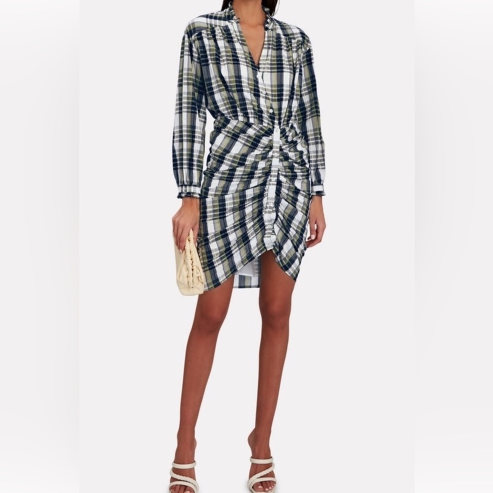 NWOT Veronica Beard Vilette Plaid Button-Front Ruched Dress size 6